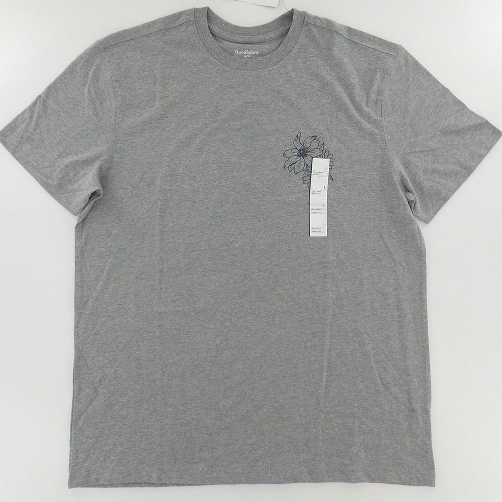 Men's New Goodfellow Gray Floral Graphic T- Shirt  Short Sleeve Standard Fit XL